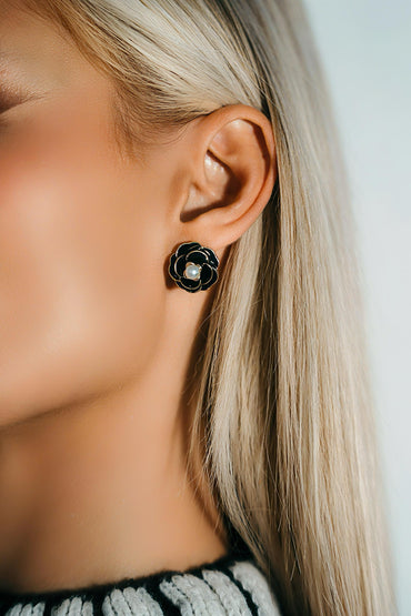 Boucles d'Oreilles Camélia Noir
