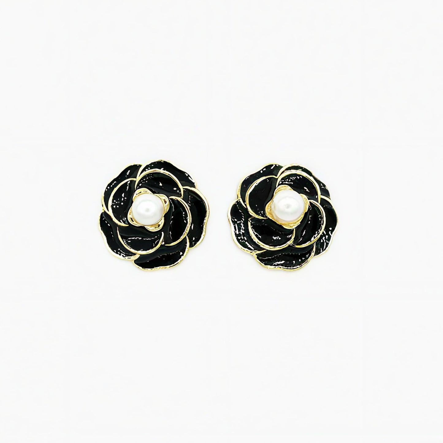 Boucles d'Oreilles Camélia Noir